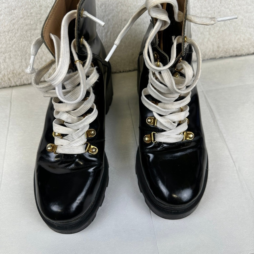Gucci Combat Boots Black Patent Leather Lug Sole Gold Hardware Women's 7.5 - Picture 3 of 16
